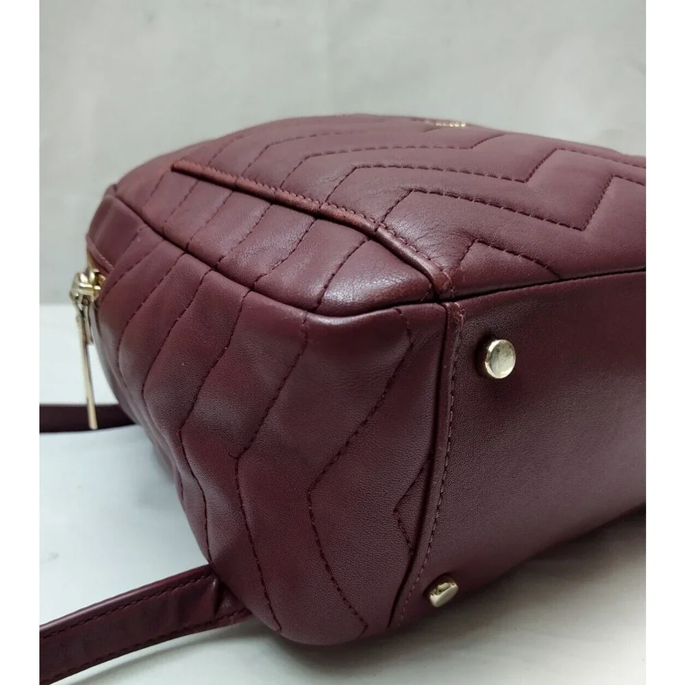 Kate Spade New York Maroon Leather Quilted Top Handle Zipper Closure Backpack